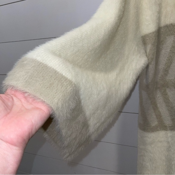 Anthropologie Merzouga Cozy Cream & Tan Kimono Sleeve Long Sweater OSFM - Picture 5 of 8